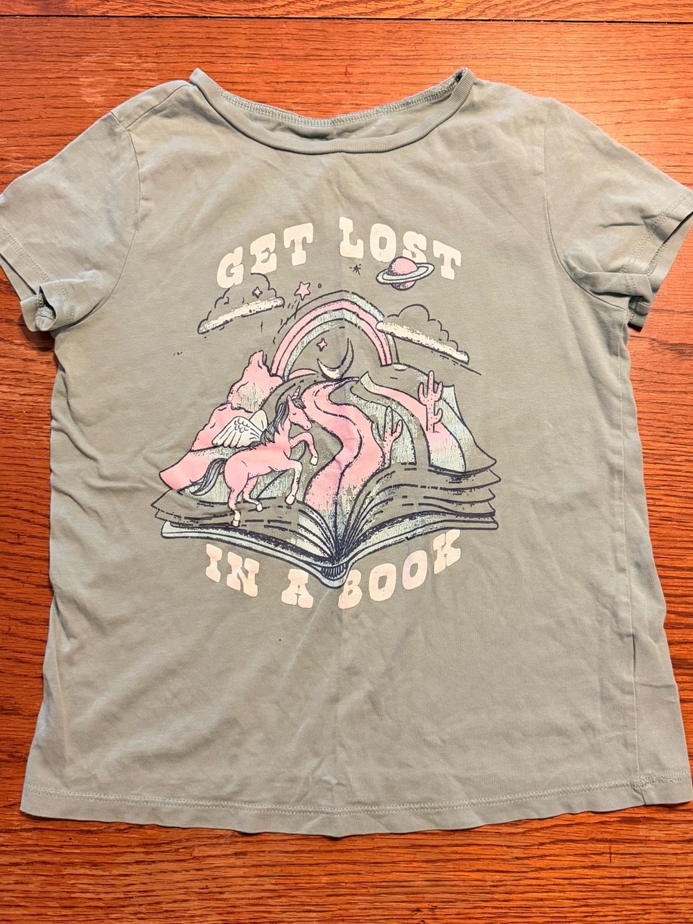 Osh Kosh B’Gosh Girls Size L 10 12 Large Get Lost in a Book Green Shirt Horse